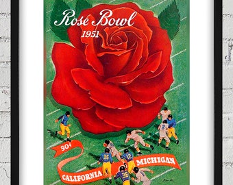 1951 Vintage Rose Bowl - Michigan Wolverines - California Bears Football Program Cover - Digital Reproduction