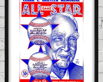 1956 Vintage Baseball All-Star Game Program Cover - Washington D.C. - Digital Reproduction