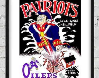 1961 Vintage Houston Oilers - Boston Patriots Football Program Cover - Digital Reproduction