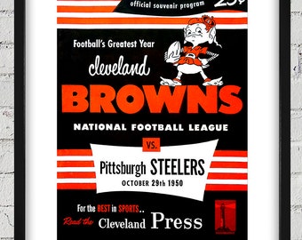 1950 Vintage Pittsburgh Steelers - Cleveland Browns Football Program Cover - Digital Reproduction