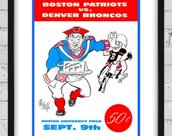 1960 Vintage Denver Broncos - Boston Patriots Football Program Cover - Digital Reproduction