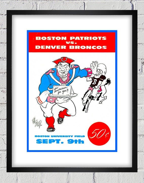 1960 Vintage Denver Broncos - Boston Patriots Football Program Cover - Digital Reproduction