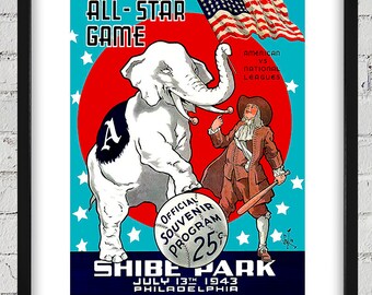 1943 Vintage All-Star Game Program Cover -Shibe Park, Philadelphia, PA - Digital Reproduction