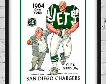 1964 Vintage New York Jets - San Diego Chargers Football Program Cover - Digital Reproduction