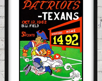 1962 Vintage Boston Patriots - Dallas Texans Football Program Cover - Digital Reproduction