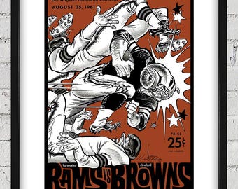 1961 Vintage Los Angeles Rams - Cleveland Browns Football Program Cover - Digital Reproduction