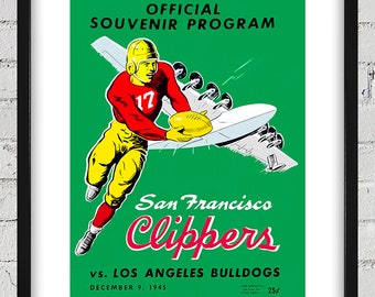 1945 Vintage Los Angeles Bulldogs - San Francisco Clippers Football Program Cover - Digital Reproduction