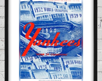 1953 Vintage New York Yankees Scorecard Cover - Home of Champions - Digital Reproduction