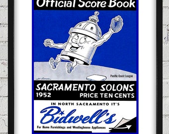 1952 Vintage Sacramento Solons Baseball ScoreBook Cover - Digital Reproduction