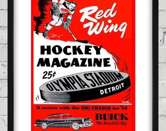 1954 Vintage Detroit Red Wings Hockey Program Cover - Digital Reproduction