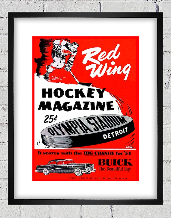 1954 Vintage Detroit Red Wings Hockey Program Cover Digital Reproduction 