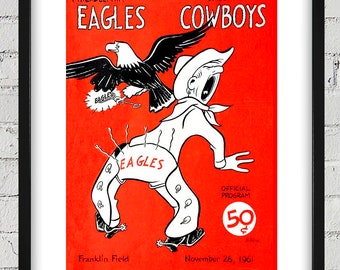 1961 Vintage Dallas Cowboys - Programa de fútbol de los Philadelphia Eagles - Reproducción digital