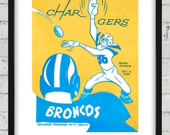1963 Vintage Denver Broncos - San Diego Charges Football Program Cover - Digital Reproduction