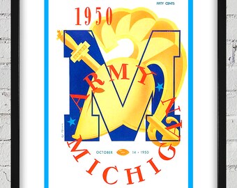 1950 Vintage Army-Michigan Football Program Cover - Yankee Stadium - Digital Reproduction