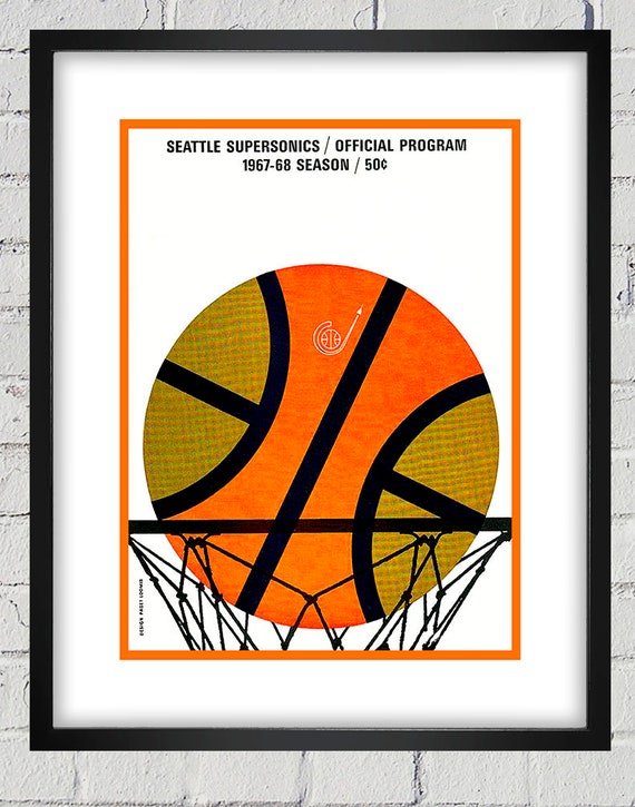 1967- 1968 Vintage Seattle SuperSonics Basketball Program Cover - Digital Reproduction