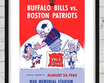 1963 Vintage Buffalo Bills - Boston Patriots Football Program Cover - Digital Reproduction