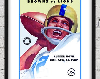 1959 Vintage Cleveland Browns - Detroit Lions Football Program Cover - Rubber Bowl - Digital Reproduction