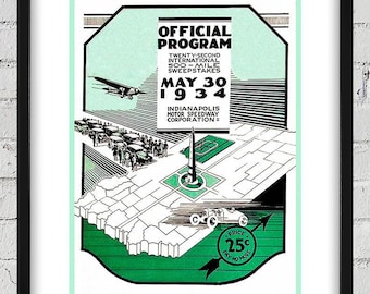 1934 Vintage Indianapolis 500 Racing Program Cover - Digital Reproduction