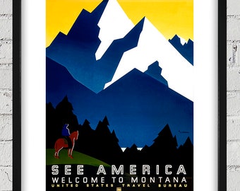 Vintage WPA Poster - See America - Welcome to Montana - Digital Reproduction