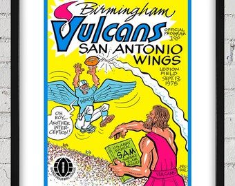 1975 Vintage San Antonio Wings - Birmingham Vulcans Football Program Cover - Digital Reproduction