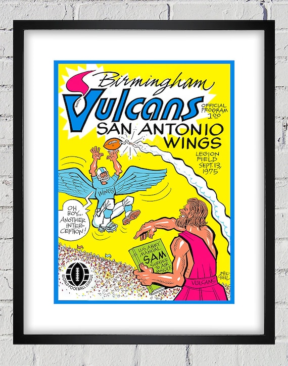 1975 Vintage San Antonio Wings - Birmingham Vulcans Football Program Cover - Digital Reproduction