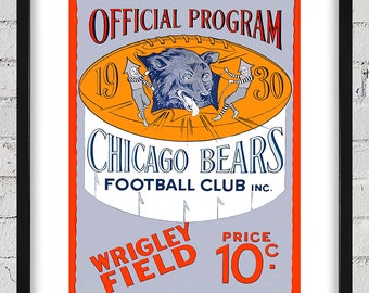 1930 Vintage Chicago Bears Football Program Cover - Wrigley Field - Digital Reproduction