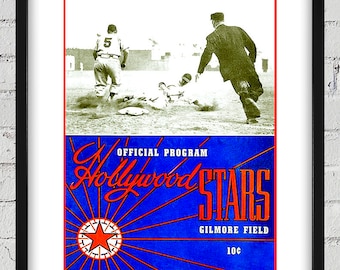 1947 Vintage Hollywood Stars Baseball Program Cover - Gilmore Field - Digital Reproduction