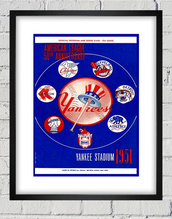 1951 Vintage New York Yankees Program Cover- American League - Digital Reproduction