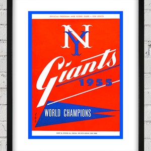1955 Vintage New York Giants Baseball Scorecard Cover - World Champions - Digital Reproduction
