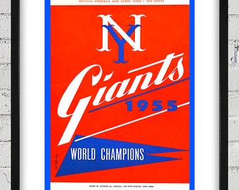 1955 Vintage New York Giants Baseball Scorecard Cover - World Champions - Digital Reproduction