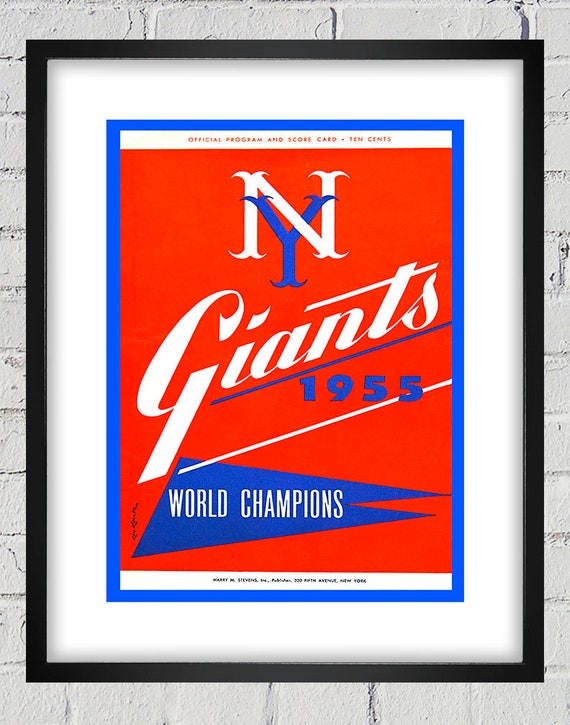 1955 Vintage New York Giants Baseball Scorecard Cover - World Champions - Digital Reproduction