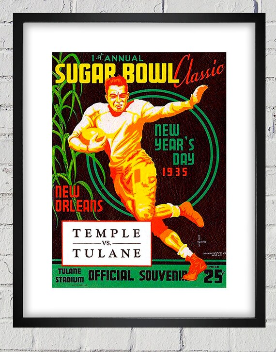 1934 Vintage Sugar Bowl Temple Owls - Tulane Green Waves Program Cover - Digital Reproduction - Print or Matted or Framed