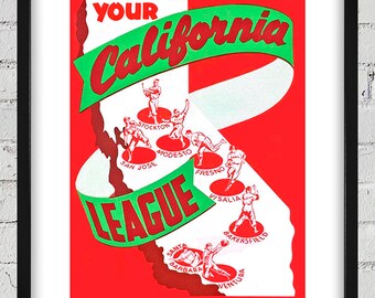 1949 Vintage California League Baseball Program Cover - Digital Reproduction