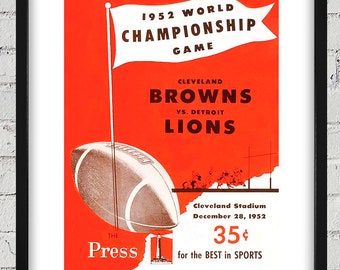 1952 Vintage Cleveland Browns - Detroit Lions Football Program Cover - Digital Reproduction