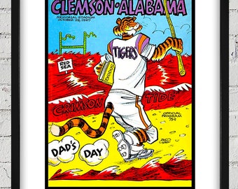 1967 Vintage Clemson Tigers - Alabama Crimson Tide Football Program Cover - Digital Reproduction
