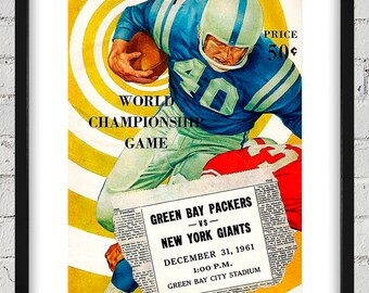 1961 Vintage New York Giants - Green Packers Football Program Cover - World Championship - Digital Reproduction