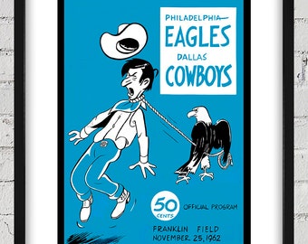 1962 Vintage Dallas Cowboys - Philadelphia Eagles Football Program Cover - Digital Reproduction