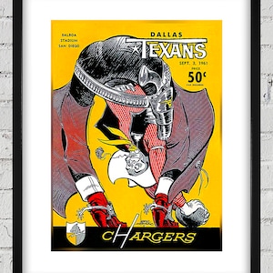 1961 Vintage Dallas Texans - San Diego Chargers Football Program Cover - Digital Reproduction