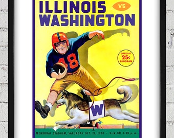 1950 Vintage Washington Huskies - Illinois  Illini Football Program Cover - Digital Reproduction