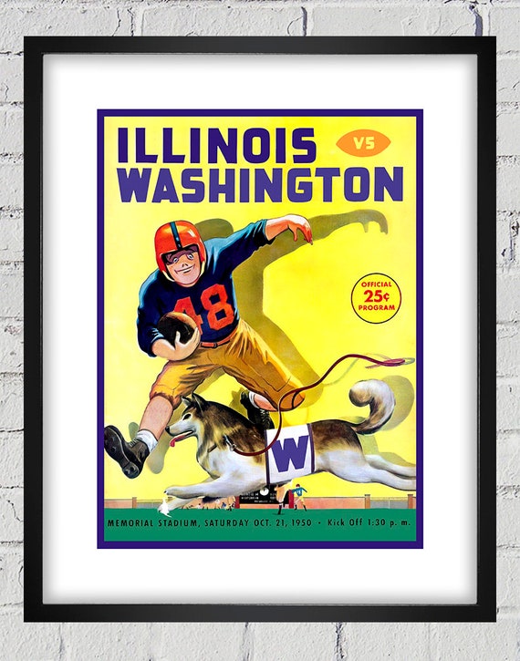 1950 Vintage Washington Huskies - Illinois  Illini Football Program Cover - Digital Reproduction