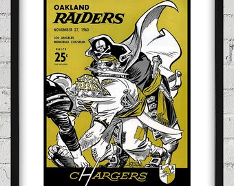 1960 Vintage Oakland Raiders - Los Angeles Chargers Football Program Cover - Digital Reproduction