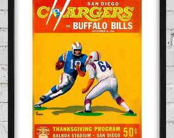 1964 Vintage Buffalo Bills - San Diego Chargers Football Program Cover - Digital Reproduction