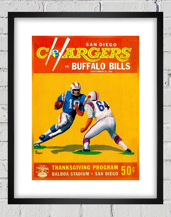 1964 Vintage Buffalo Bills - San Diego Chargers Football Program Cover - Digital Reproduction