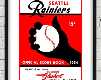 1954 Vintage Seattle Rainiers Baseball Scorebook Cover - Digital Reproduction