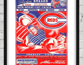 1948 Vintage Cincinnati Reds Baseball ScoreBook Cover - Digital Reproduction