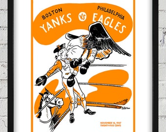 1947 Vintage Boston Yanks - Philadelphia Eagles Football Program Cover - Digital Reproduction