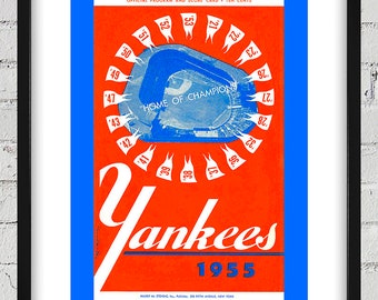 1955 Vintage New York Yankees Scorecard Cover - Home of Champions - Digital Reproduction