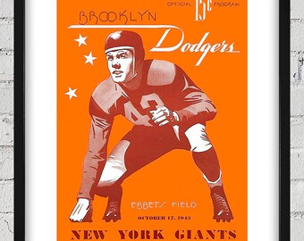 1943 Vintage New York Giants - Brooklyn Dodgers Football Program Cover - Digital Reproduction