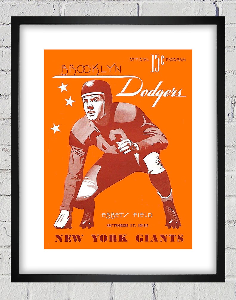 1943 Vintage New York Giants - Brooklyn Dodgers Football Program Cover -  Digital Reproduction - Print or Matted or Framed