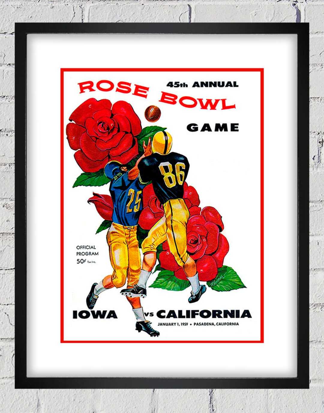 1959 Vintage Iowa Hawkeyes California Bears Rose Bowl Program Cover